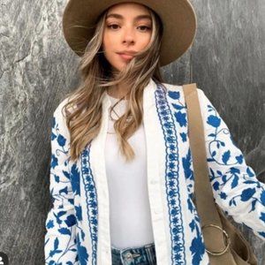 Zara Embroidered Floral Linen Jacket